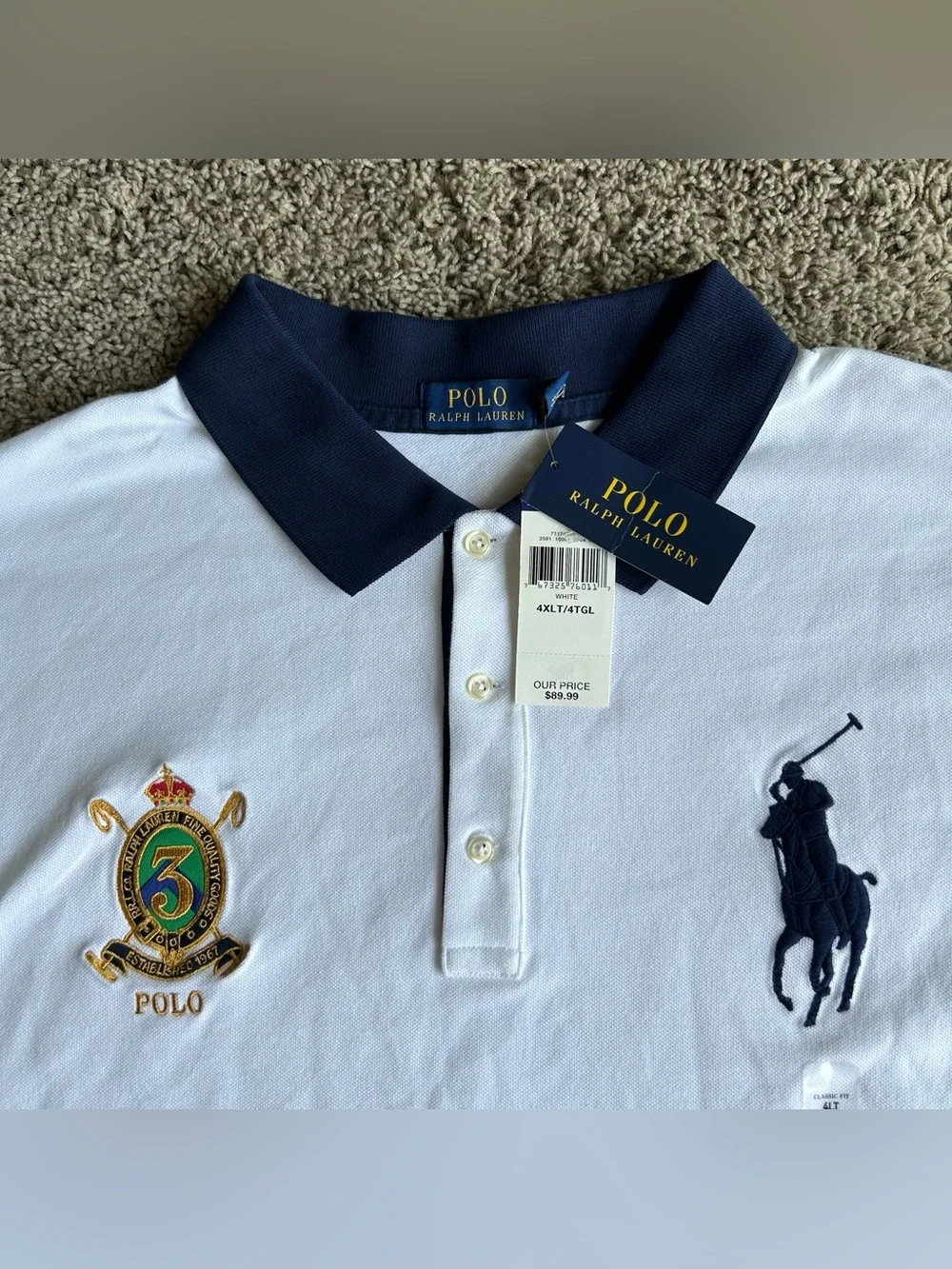 NWT Polo Ralph Lauren Shirt Men 4XL TALL White Royal Crest Fine Quality Big Pony